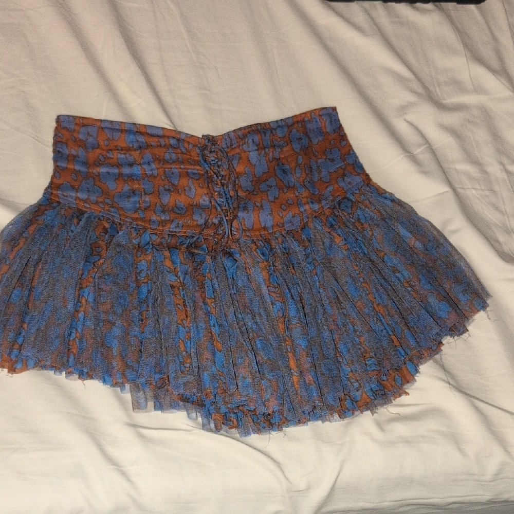 Free People Blue and Brown Bubble Mini Skirt